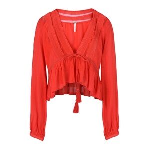 Free People Red Long Sleeve Cropped Blouse - Size L